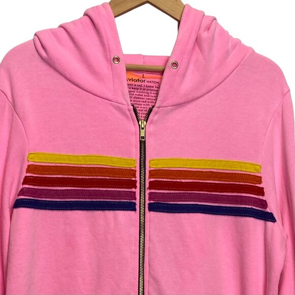 Aviation Nation Neon Pink 5-stripe Zip Up Hoodie - Picture 3 of 10